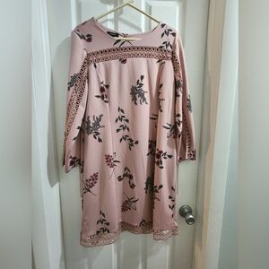 Floral Pink Dress with Lace Trim